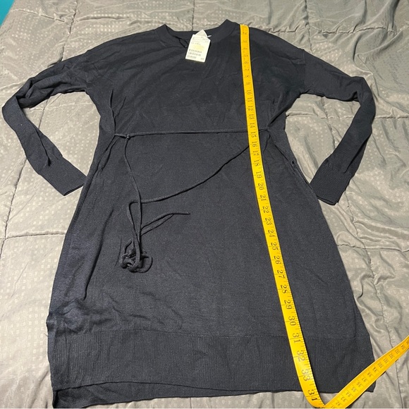 H&M Long Navy Blue Sweater Dress Length Slits New NWT Tie Belt Womens Size Small - Picture 2 of 9